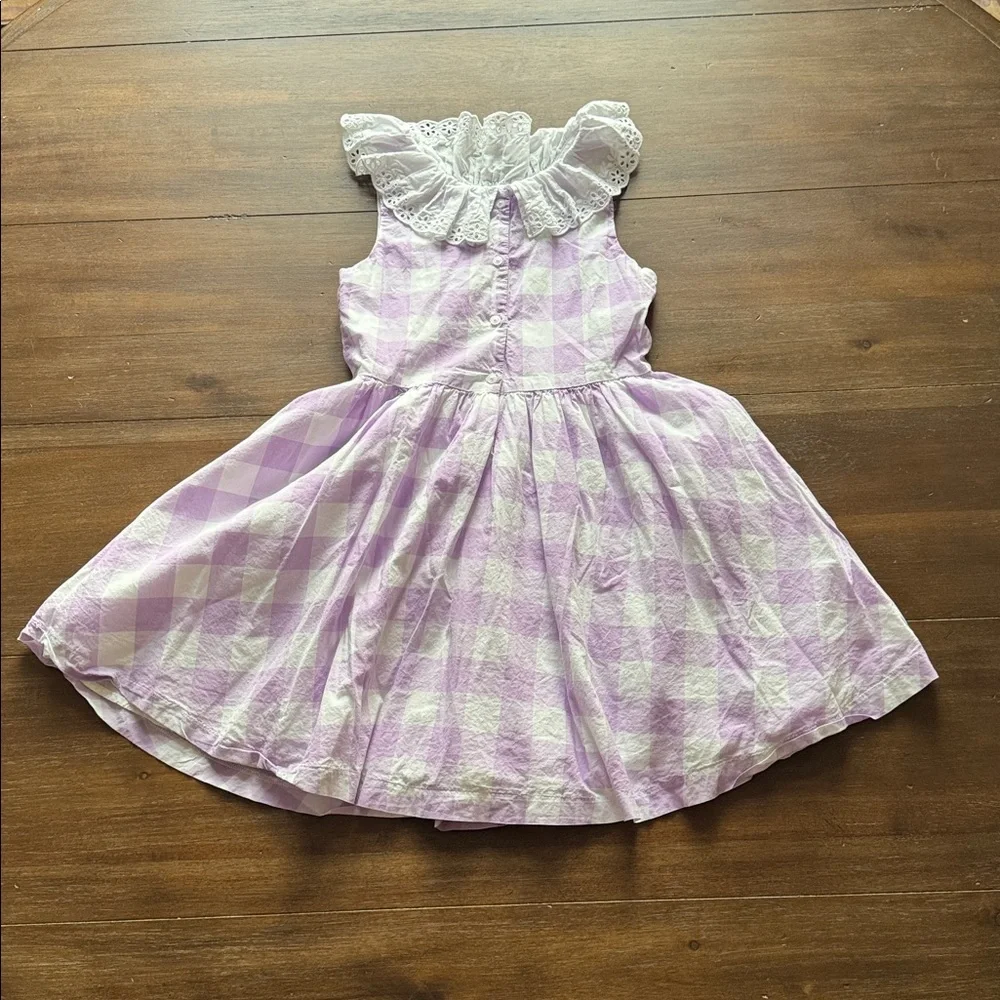 Sz 12 Janie and Jack checkered gingham lined cotton dress ruffle eyelet collar